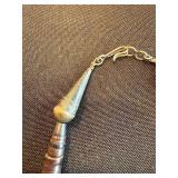 African Bead Necklace - Dark Disc Beads with Multicolor Ring Spacers & Pendant