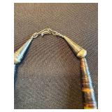 African Bead Necklace - Dark Disc Beads with Multicolor Ring Spacers & Pendant