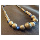 Hematite & Lapis Blue Bead Necklace - 18 in