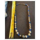 Hematite & Lapis Blue Bead Necklace - 18 in