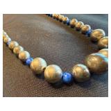 Hematite & Lapis Blue Bead Necklace - 18 in
