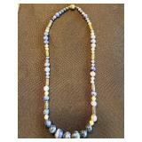 Blue Stone Bead Necklace with Gold-Tone Spacers and Large Center Bead
