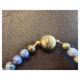 Blue Stone Bead Necklace with Gold-Tone Spacers and Large Center Bead