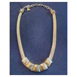Vintage Geometric Block Necklace - Gold-Tone Snake Chain, 5 Front Blocks