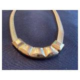 Vintage Geometric Block Necklace - Gold-Tone Snake Chain, 5 Front Blocks