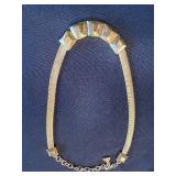 Vintage Geometric Block Necklace - Gold-Tone Snake Chain, 5 Front Blocks