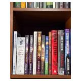 Books - Assorted Paperback & Hardcover Collection on Wood Shelf Books - Assorted Paperback & Hardcover Collection on Wood Shelf