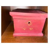 Red Painted Wooden Trinket Box with Keyhole - Vintage Keepsake Box Red Painted Wooden Trinket Box with Keyhole - Vintage Keepsake Box