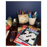 Wooden Box with Metal Straps, Duck Decoy, Scotch Tape Dispenser, Map Desk Organizer & Crosswords Wooden Box with Metal Straps, Duck Decoy, Scotch Tape Dispenser, Map Desk Organizer & Crosswords