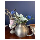 Vintage Ewer-Style Lamp Base with Pink Satin-Glass Vase Vintage Ewer-Style Lamp Base with Pink Satin-Glass Vase