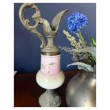 Vintage Ewer-Style Lamp Base with Pink Satin-Glass Vase Vintage Ewer-Style Lamp Base with Pink Satin-Glass Vase