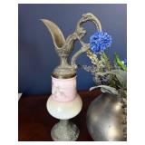 Vintage Ewer-Style Lamp Base with Pink Satin-Glass Vase Vintage Ewer-Style Lamp Base with Pink Satin-Glass Vase