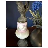 Vintage Ewer-Style Lamp Base with Pink Satin-Glass Vase Vintage Ewer-Style Lamp Base with Pink Satin-Glass Vase