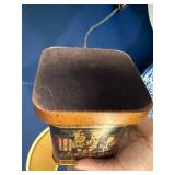 Table Lamp Tin with Chinese Scene - Vintage Fabric Shade Table Lamp Tin with Chinese Scene - Vintage Fabric Shade