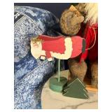 Santa Claus Figurine Display with Wooden Christmas Cutouts Santa Claus Figurine Display with Wooden Christmas Cutouts