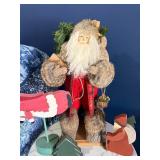 Santa Claus Figurine Display with Wooden Christmas Cutouts Santa Claus Figurine Display with Wooden Christmas Cutouts