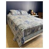 Queen Bed with Metal Frame & Patchwork Blue Quilt Bedding Queen Bed with Metal Frame & Patchwork Blue Quilt Bedding