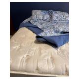 Queen Bed with Metal Frame & Patchwork Blue Quilt Bedding Queen Bed with Metal Frame & Patchwork Blue Quilt Bedding