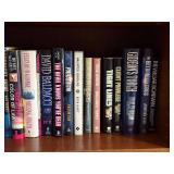 Books - Assorted Mystery & Thriller Collection on Wood Shelf Books - Assorted Mystery & Thriller Collection on Wood Shelf