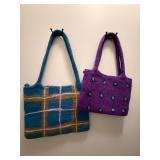Windhorse Hand Felted Bags - Blue Grid Tote & Purple Dot Tote (Set of 2) Windhorse Hand Felted Bags - Blue Grid Tote & Purple Dot Tote (Set of 2)