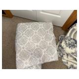 Queen Size Quilts - Gray Damask Pattern & Navy Floral Stripe (Lot of 2) Queen Size Quilts - Gray Damask Pattern & Navy Floral Stripe (Lot of 2)