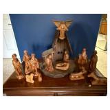 Wooden Nativity Scene 12-Piece Hand-Carved Figures with Stable & Angel Wooden Nativity Scene 12-Piece Hand-Carved Figures with Stable & Angel