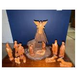 Wooden Nativity Scene 12-Piece Hand-Carved Figures with Stable & Angel Wooden Nativity Scene 12-Piece Hand-Carved Figures with Stable & Angel