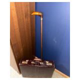 Carved Bird-Head Walking Cane with Leather Briefcase Carved Bird-Head Walking Cane with Leather Briefcase