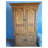 Oak Armoire Cabinet - 2-Piece, Upper & Lower Doors, Paneled Oak Armoire Cabinet - 2-Piece, Upper & Lower Doors, Paneled