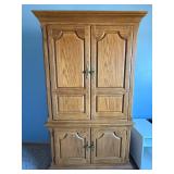 Oak Armoire Cabinet - 2-Piece, Upper & Lower Doors, Paneled Oak Armoire Cabinet - 2-Piece, Upper & Lower Doors, Paneled