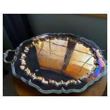 Nickel Silver Oval Tray with Ornate Rim and Dual Handles Nickel Silver Oval Tray with Ornate Rim and Dual Handles