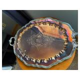 Nickel Silver Oval Tray with Ornate Rim and Dual Handles Nickel Silver Oval Tray with Ornate Rim and Dual Handles