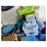 Plastic Storage Totes & Lids - Clear/Blue Assorted Sizes