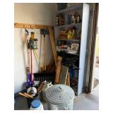 Garage Tools & Garden Equipment - Shovels, Rakes, Brooms, Propane Tank, Shelving Unit