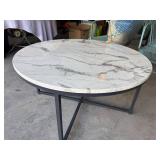 Round Table - Faux Marble Top, Dark Metal Base