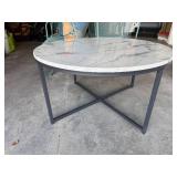 Round Table - Faux Marble Top, Dark Metal Base