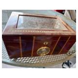 Burl Wood Cigar Humidor with Glass Top, Hygrometer, Lock