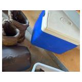 Assorted Outdoor Gear Bundle: Boots, Coleman Cooler, Gas Cylinders