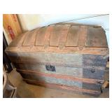 Antique Wooden Trunk With Iron Strap Bands