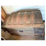 Antique Wooden Trunk With Iron Strap Bands