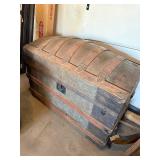 Antique Wooden Trunk With Iron Strap Bands