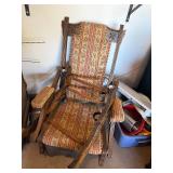 Vintage Carved Wood Rocking Chair - Floral Damask Upholstery