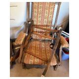 Vintage Carved Wood Rocking Chair - Floral Damask Upholstery