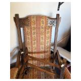 Vintage Carved Wood Rocking Chair - Floral Damask Upholstery