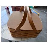 Woven Picnic Basket with Aluminum Tray - Wood Handles, Hinged Lid
