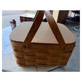Woven Picnic Basket with Aluminum Tray - Wood Handles, Hinged Lid