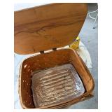 Woven Picnic Basket with Aluminum Tray - Wood Handles, Hinged Lid