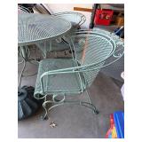 Vintage Metal Patio Table Set - Round Mesh Table with Umbrella Hole, 4 Metal Chairs, Green Finish