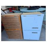 Vintage Cabinets Pair - Brown Wood Veneer & Light Blue Metal (Lot of 2)