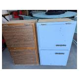 Vintage Cabinets Pair - Brown Wood Veneer & Light Blue Metal (Lot of 2)